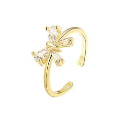 Reepetty Zirkon-Bogen-Öffnungsring Zarte Mode Verstellbarer Ring für die Dame Ringe 21 (Gold, One Size) von Reepetty