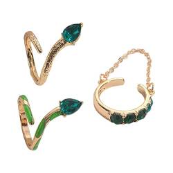 Ring Edelstahl Damen Ringe 3-teiliges Set mit grünen Steinen und Diamanten, Ringset für Frauen, verkrusteter Wind, 3-teiliges Set, weiblicher Ring Zwiebel Ringe (Green-d, One Size) von Reepetty