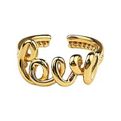Ring Edelstahl Damen Ringe Multi Design Unregelmäßige Öffnung Liebesbrief Schwanz Ring Goldperlen Open Zeigefinger Ring Keramik Ringe Partner (Gold #5, One Size) von Reepetty