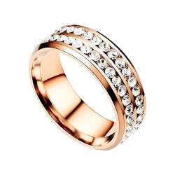 Ringe Reifen Stahl Doppel Ring Korean Style Fashion Edelstahl Paar Ring Ringe Cosplay (Rose Gold, 7) von Reepetty