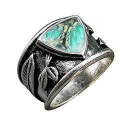 Ringe Weihnachten Exquisite Damen Ring Vintage Türkis Blattsilber Ring Ehering Schmuck Geschenke Nähzubehör D Ringe (Silver, 10) von Reepetty