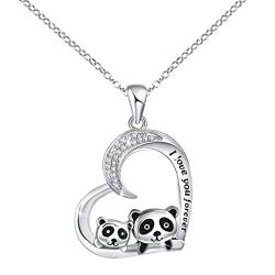 Silberkette 90 cm Ohne Anhänger Niedliche Tierherz-Halskette für Frauen Ich Liebe Dich für Immer Mutter und Tochter Panda-Halskette Silberne Panda-Strass-Halskette Ketten Schrank (C-Silver, One Size) von Reepetty