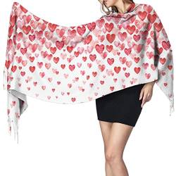 Fallende rote Herzen bedruckter Damen-Schal mit Fransen, großer Schal mit weichem Kaschmirgefühl, leichte Stola, 196 x 68 cm von ReesEt