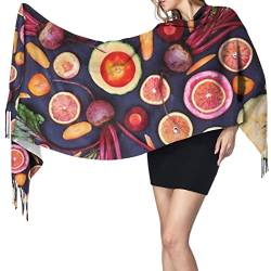 ReesEt Damen-Schal mit Fransen, vegan, mit lebendem Obst und Gemüse, großer Schal mit weichem Kaschmirgefühl, leichte Stola, 196 x 68 cm von ReesEt