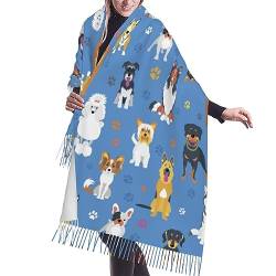 ReesEt Damen-Schal mit niedlichem Labrador-Hundemuster, großer Schal mit weichem Kaschmirgefühl, leichte Stola, 196 x 68 cm von ReesEt