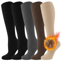 Kniehohe Socken für Damen, Stiefel, schwarz, lange, dicke, warme Wintersocken, Unterstützung für Wandern, Arbeit (3 Paar), Beige/Ingwer/Camel, Einheitsgröße von Refeel