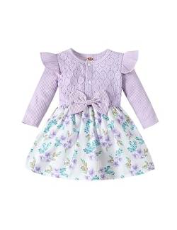 Neugeborenes Baby Mädchen Kleidung Rüschen Langarm gerippt Strampler Kleid Spitze Stickerei Floral Bowknot Jumpsuit Onesies Outfit Set von Refein