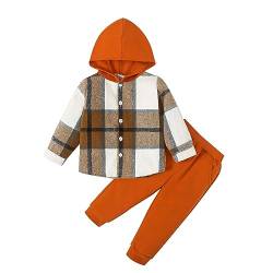 Refein Kleinkind Baby Jungen Kleidung Outfit Langarm Kapuzenpullover Karohemden Button Down Jacke Top Jogger Sweatpants Sets für Frühling Herbst Winter von Refein