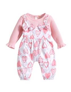 Refein Neugeborenes Baby Mädchen Strampler Kleidung Rüschen Langarm Bodysuit Baumwolle gerippt Bow Jumpsuit Onesie Outfit Set von Refein