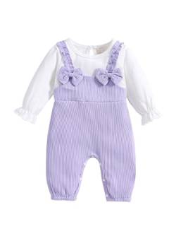 Refein Neugeborenes Baby Mädchen Strampler Kleidung Rüschen Langarm Bodysuit Baumwolle gerippt Bow Jumpsuit Onesie Outfit Set von Refein