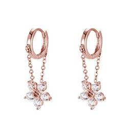 Reffeer 925 Sterling Silber Blumen Creolen für Frauen Mädchen Blumen Ohrringe Tropfen (C-Rose Gold Plated) von Reffeer