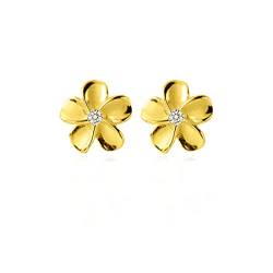 Reffeer 925 Sterling Silber Plumeria-Blumen-Ohrringe für Damen und Mädchen, Blumen-Ohrstecker, hübsche Ohrringe (B-18K Gold Plated) von Reffeer