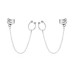 Reffeer Ohrringe aus massivem 925er-Sterlingsilber, minimalistisch, mit Manschettenkette, baumelnd, für Damen und Mädchen, Wickelohrringe, nicht durchdringend (A-Silber) von Reffeer