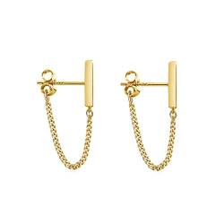 Reffeer Ohrstecker aus massivem 925er-Sterlingsilber, minimalistische Bar-Ohrringe mit Kette, baumelnde Ohrringe für Damen (3cm Chain-Gold Plated) von Reffeer