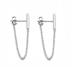 Reffeer Ohrstecker aus massivem 925er-Sterlingsilber, minimalistische Bar-Ohrringe mit Kette, baumelnde Ohrringe für Damen (6cm Chain-Silver) von Reffeer