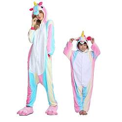 Einhorn Kostüm Pyjama Pegasus Onesie Overall für Männer, Frauen, Kinder Halloween Party Onsie Overall Nachthemd Nachtwäsche Colorful 2019 L von Regenboghorn