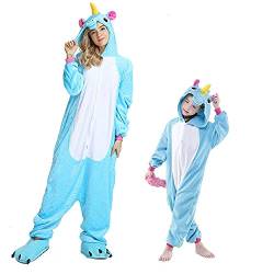 Regenboghorn Einhorn Kostüm Pyjama Pegasus Onesie Overall für Männer, Frauen, Kinder Halloween Party Onsie Overall Nachthemd Nachtwäsche Blau Pegasus L von Regenboghorn