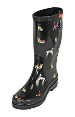 Regenliebe Damen Gummistiefel Waldi Langschaft Regenstiefel Hunde Motiv, Farbe:schwarz, Größe:40 EU von Regenliebe