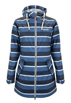 Regenliebe Damen Regenmantel Friesennerz gestreift navy Regenjacke mit tailliertem Schnitt und Taillenregulierung, Größe:46 von Regenliebe