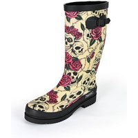 Regenliebe Ghost High Gummistiefel Langschaft Stiefel mit Totenköpfen und roten Rosen von Regenliebe