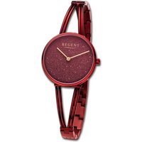 Regent Quarzuhr Regent Damen Armbanduhr Analog, Damenuhr Metallarmband rot, rundes Gehäuse, extra groß (ca. 30mm) von Regent