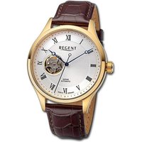 Regent Quarzuhr Regent Herren Armbanduhr Analog, Herrenuhr Lederarmband braun, rundes Gehäuse, extra groß (ca. 42mm) von Regent