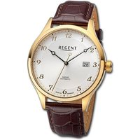 Regent Quarzuhr Regent Herren Armbanduhr Analog, Herrenuhr Lederarmband braun, rundes Gehäuse, extra groß (ca. 42mm) von Regent