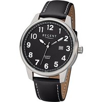 Regent Quarzuhr Regent Leder Herren Uhr F-1238 Analog, Herrenuhr Lederarmband schwarz, rundes Gehäuse, groß (ca. 41mm) von Regent