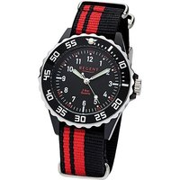 Regent Quarzuhr Regent Textil Kinder Jugend Uhr F-1124, Jugenduhr Stoffarmband schwarz, rot, rundes Gehäuse, mittel (ca. 33mm) von Regent