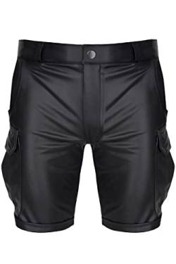 Herren Cargo Shorts Kurze Hose schwarz aus elastischem Wetlook-Stoff mit Taschen L von Regnes Fetish Planet