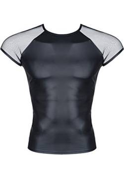 Herren Dessous T-Shirt schwarz Männer Wetlook Shirt dehnbar mit transparenten Schultern L von Regnes Fetish Planet