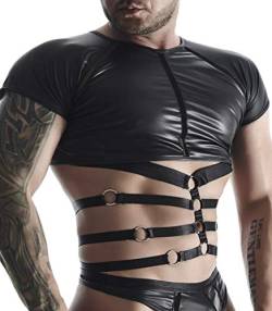 Herren Dessous fetisch Muscle-Shirt in schwarz mit Netz Einsätzen, Gummi Bänder und Metallringen Blickdicht S von Regnes Fetish Planet