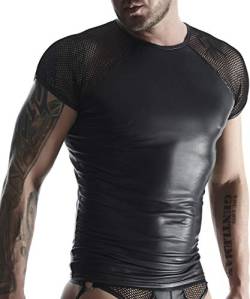 Herren T-Shirt schwarz Kurzarm aus Wetlook Material Hemd dehnbar Blickdicht Gogo fetisch Männer Shirt M von Regnes Fetish Planet