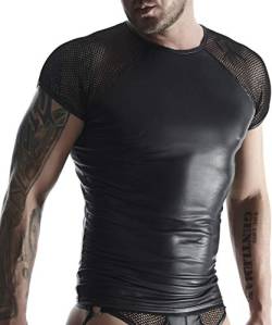 Herren T-Shirt schwarz Kurzarm aus Wetlook Material Hemd dehnbar Blickdicht Gogo fetisch Männer Shirt XL von Regnes Fetish Planet