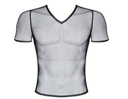 Herren T-Shirt schwarz Kurzarm aus Wetlook Material Hemd dehnbar transparent Gogo fetisch Männer Shirt L von Regnes Fetish Planet