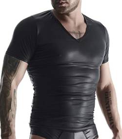 Herren T-Shirt schwarz aus Wetlook Material Hemd dehnbar Blickdicht Gogo fetisch Shirt Männer L von Regnes Fetish Planet