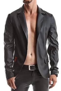 Regnes Fetish Planet Herren Jacke schwarz aus schwarzem mattem Kunstleder Slim-Fit dehnbar mit Taschen und Kragen S von Regnes Fetish Planet