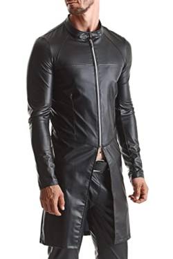 Regnes Fetish Planet Herren Mantel aus schwarzem Wetlook Material mit Reißverschluss vorn Slim-Fit-Form elastisch XXL von Regnes Fetish Planet