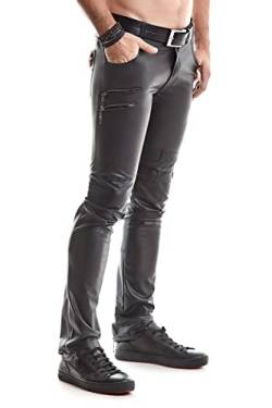 Regnes Fetish Planet Lange Herren Wetlook Hose schwarz matt mit Reißverschlüssen und Schnallen Männer Pants S von Regnes Fetish Planet