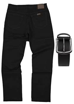 Regular Fit Wrangler Stretch Herren Jeans inkl. Texas Gürtel (Black, W33/L32) von Regular Fit