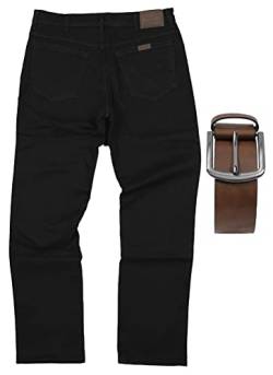 Regular Fit Wrangler Stretch Herren Jeans inkl. Texas Gürtel (Black + Brauner Gürtel, W42/L32) von Regular Fit