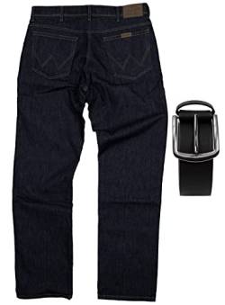 Regular Fit Wrangler Stretch Herren Jeans inkl. Texas Gürtel (Rinsewash, W33/L32) von Regular Fit