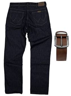 Regular Fit Wrangler Stretch Herren Jeans inkl. Texas Gürtel (Rinsewash + Brauner Gürtel, W34/L34) von Regular Fit