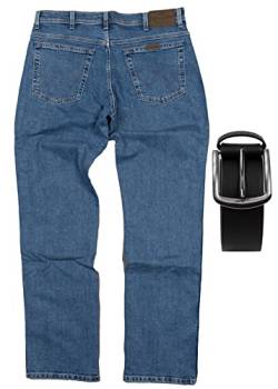 Regular Fit Wrangler Stretch Herren Jeans inkl. Texas Gürtel (Stonewash, W34/L34) von Regular Fit