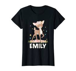 Rehkitz Mädchen Schriftzug Emily T-Shirt von Reh Rehkitz Damen Mädchen Name Schriftzug