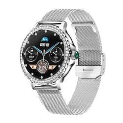 Rehomy 3,3 cm (1,3 Zoll) Farb-Touchscreen, Bluetooth-Smartwatch mit Diamanten, für Damen, Blutdruck, Herzfrequenzmesser, Fitness-Aktivitätstracker, silber, Armband von Rehomy