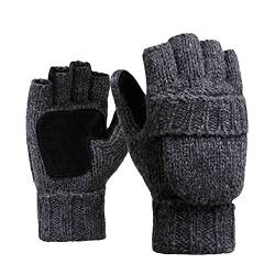 Rehomy Fingerlose Handschuhe für den Winter, Wolle, Wärmedämmung, wandelbare Fäustlinge, Überzug für Damen und Herren (Dunkelgrau) von Rehomy