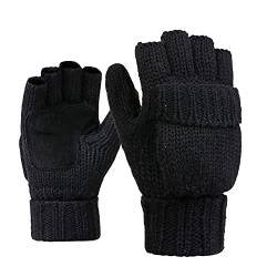 Rehomy Fingerlose Handschuhe für den Winter, Wolle, Wärmedämmung, wandelbare Fäustlinge, Überzug für Damen und Herren (Schwarz) von Rehomy