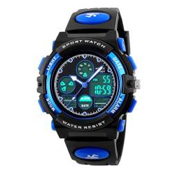 Rehomy Kinderuhr 50 m wasserdicht analog Sportuhr mit Hintergrundbeleuchtung für Kinder und Studenten blau 1975935/120A83UKNYXN von Rehomy