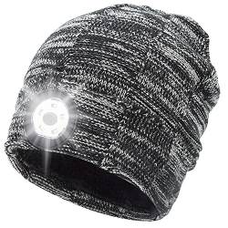 Rehomy LED Beanie Mütze mit Licht UBS Wiederaufladbar Warme Winter Knit Beleuchtete Mütze Beanie Licht für Nacht Joggen Radfahren, grau meliert, One size von Rehomy
